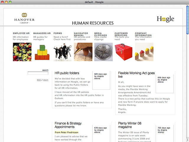 Hanover Human Resources Intranet homepage