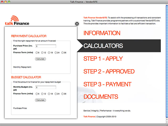Talk Finance vendor site detail