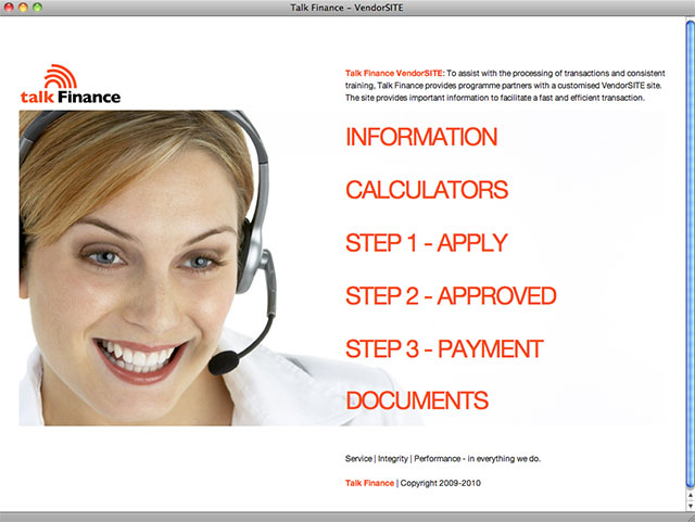 Talk Finance vendor site entry