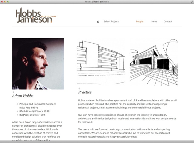 Hobbs Jamieson Architect website design - about template