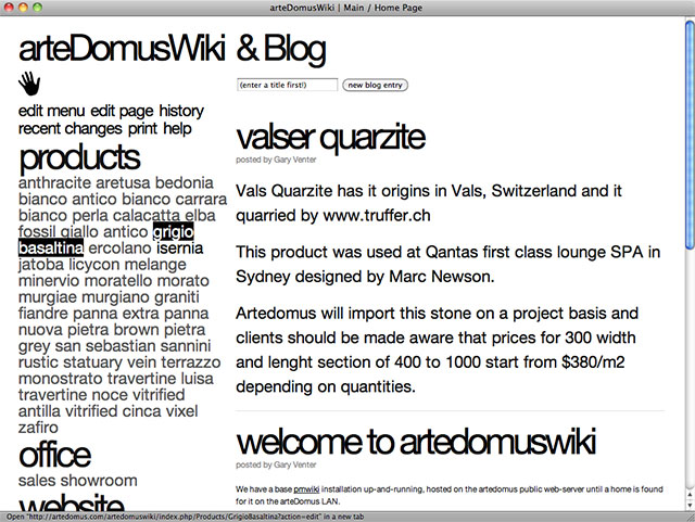 Artedomus wiki menu