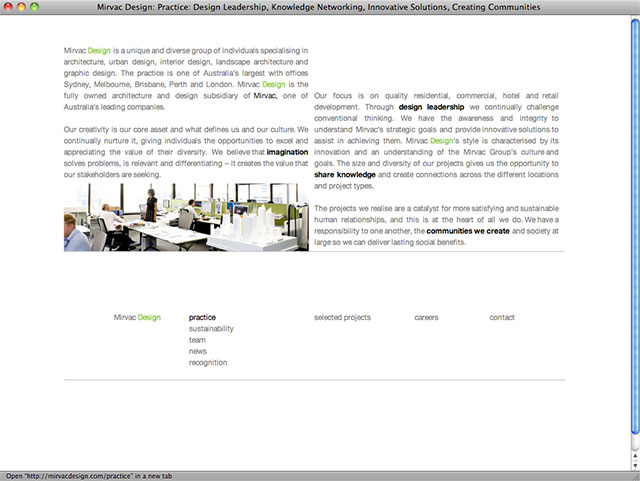 Mirvac Design practice page
