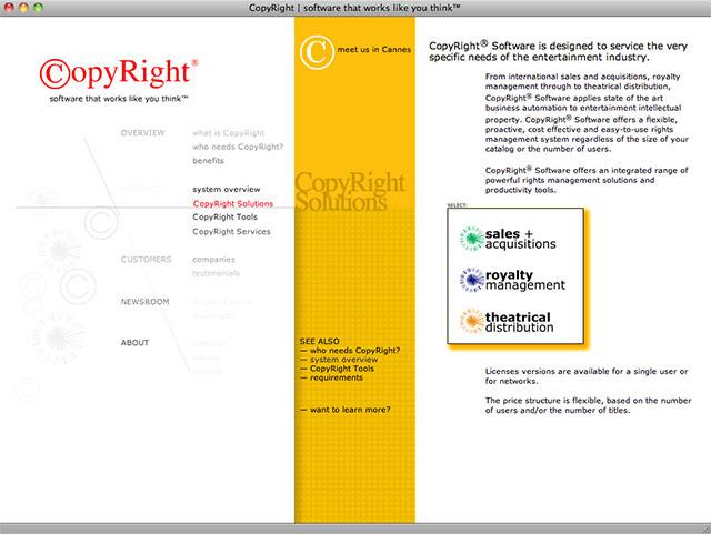 CopyRight solutions screen