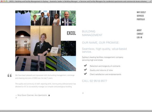 Excel Building Management website design - homepage