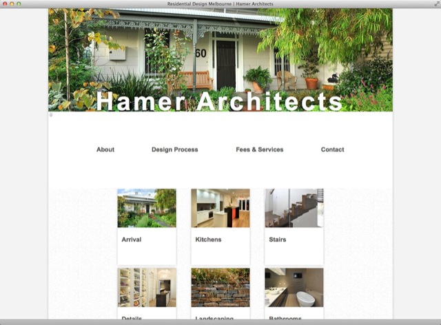 Hamer Architects website design - homepage template