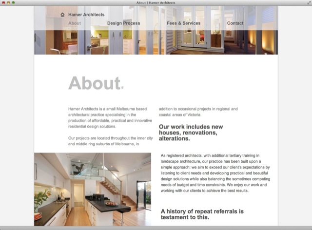 Hamer Architects website design - about template