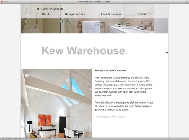 Hamer Architects website design - detail template